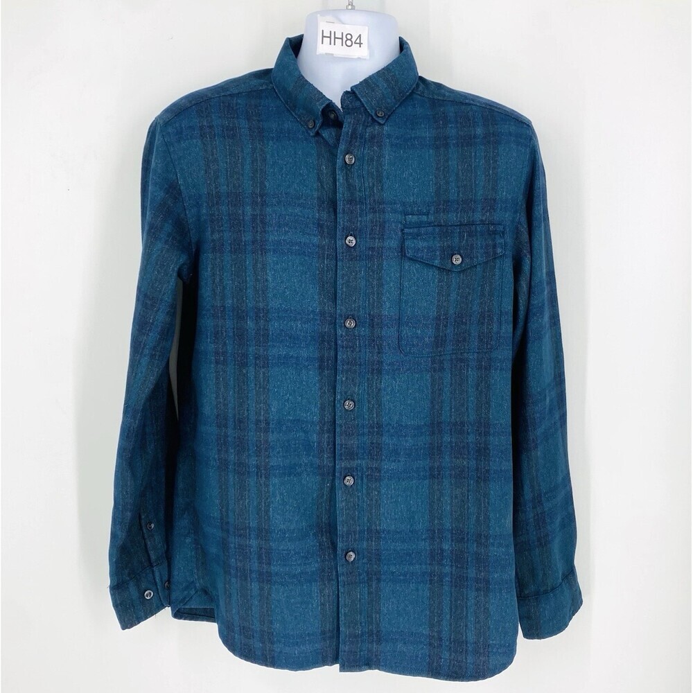 The North Face Men M Blue Plaid Button Down Nylon Blend Pocket Collared Flannel